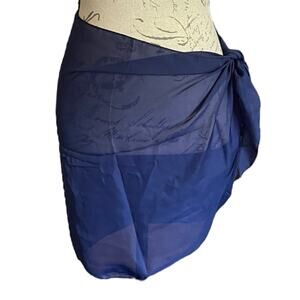 Blue Semi Sheer Women's Short Sarong Beach Swim Pool Cover Up One Size